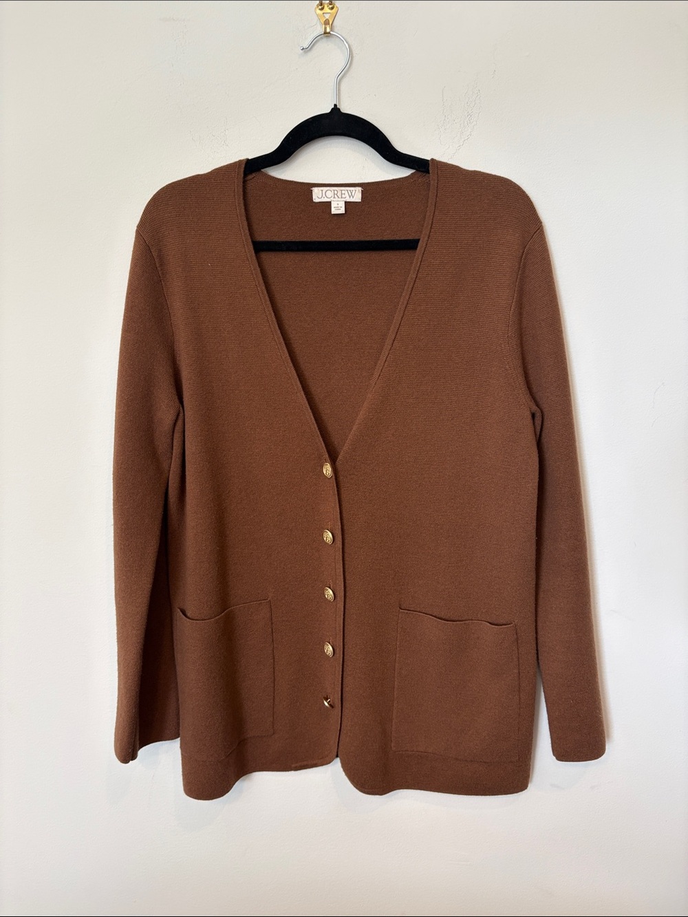 J. Crew merino wool Chestnut Brown V‑Neck Button Front Cardigan small oversized